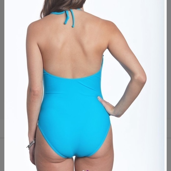 New with Tags Turquoise Ruffle Halter one piece - Picture 2 of 8